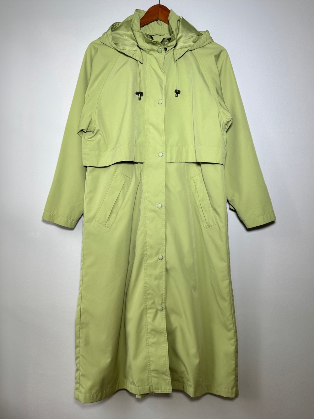 L.L.Bean full length hooded trench raincoat light olive lime shade Women's S